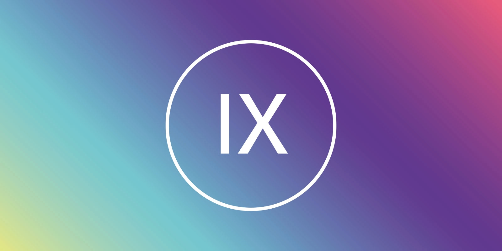 IX-Logo in weißem Kreis auf Farbverlauf-Hintergrund in Blau und Violett